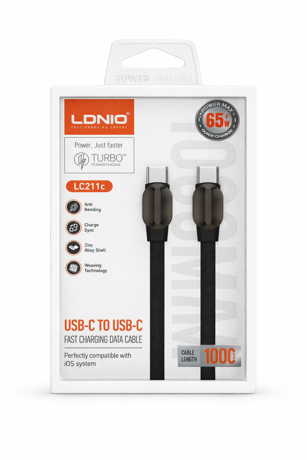 Cable USB C a C 65W LDNIO Negro 1 Metro