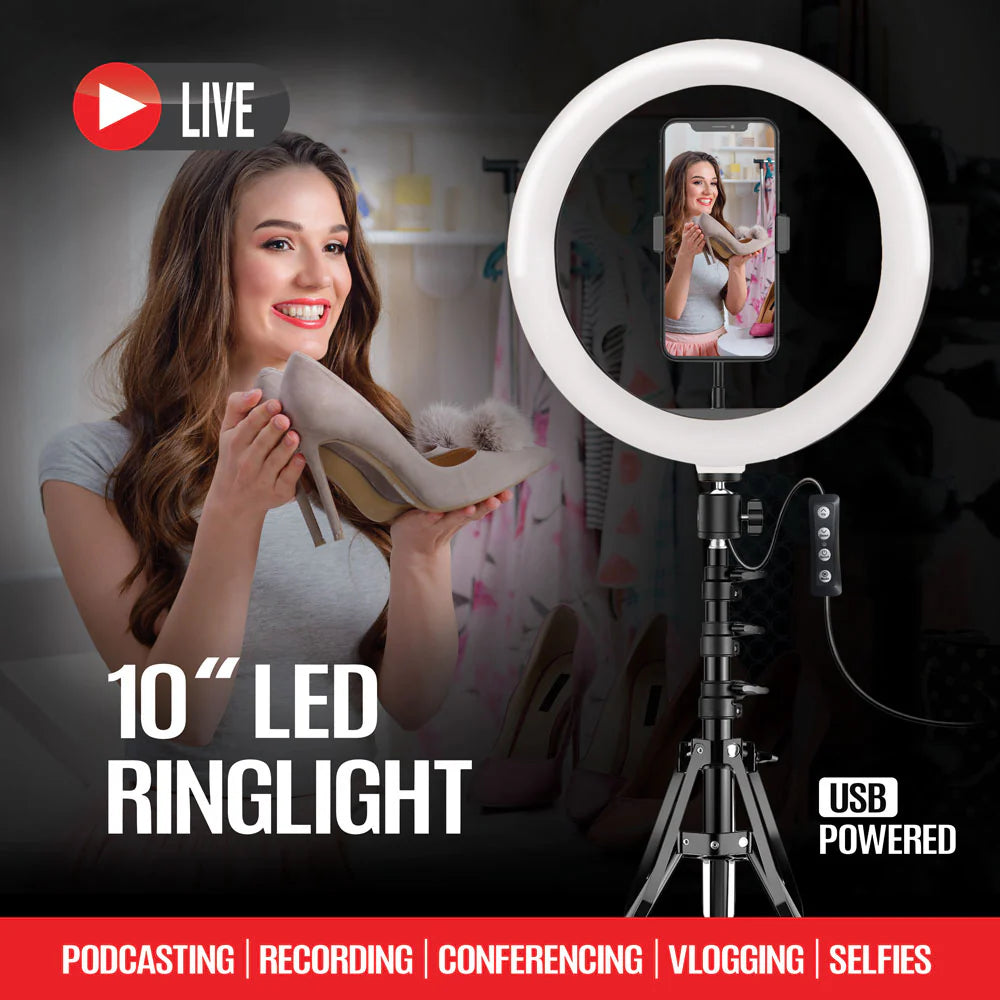 Anillo de luz LED SpotLight Pro 9320 de 10" con trípode