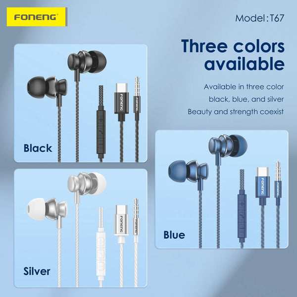 Audífonos FONENG T67 Tipo C In Ear con Micrófono HD