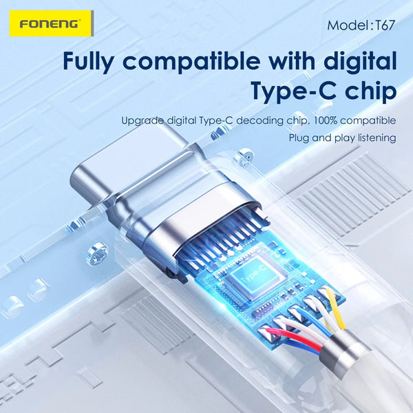 Audífonos FONENG T67 Tipo C In Ear con Micrófono HD