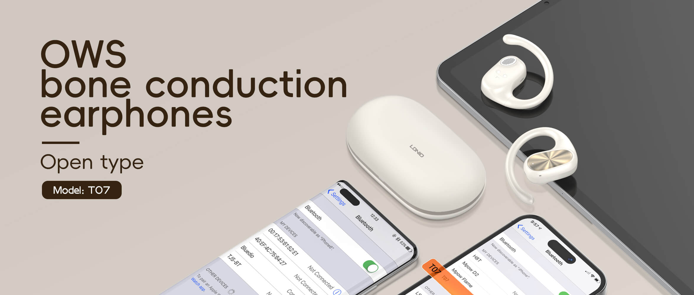 Audífonos LDNIO T07 OWS Bluetooth 5.3 con estuche 500 mAh BLK