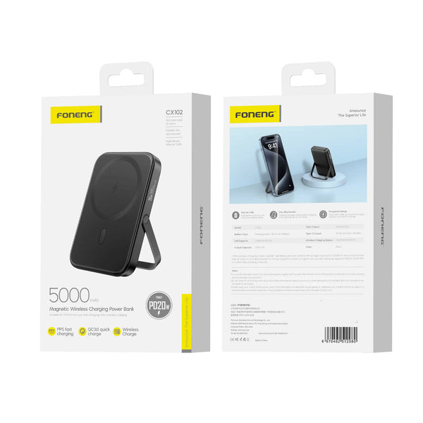 Power Bank Magnético Inalámbrico Foneng CX102 5000mAh 15W BLK