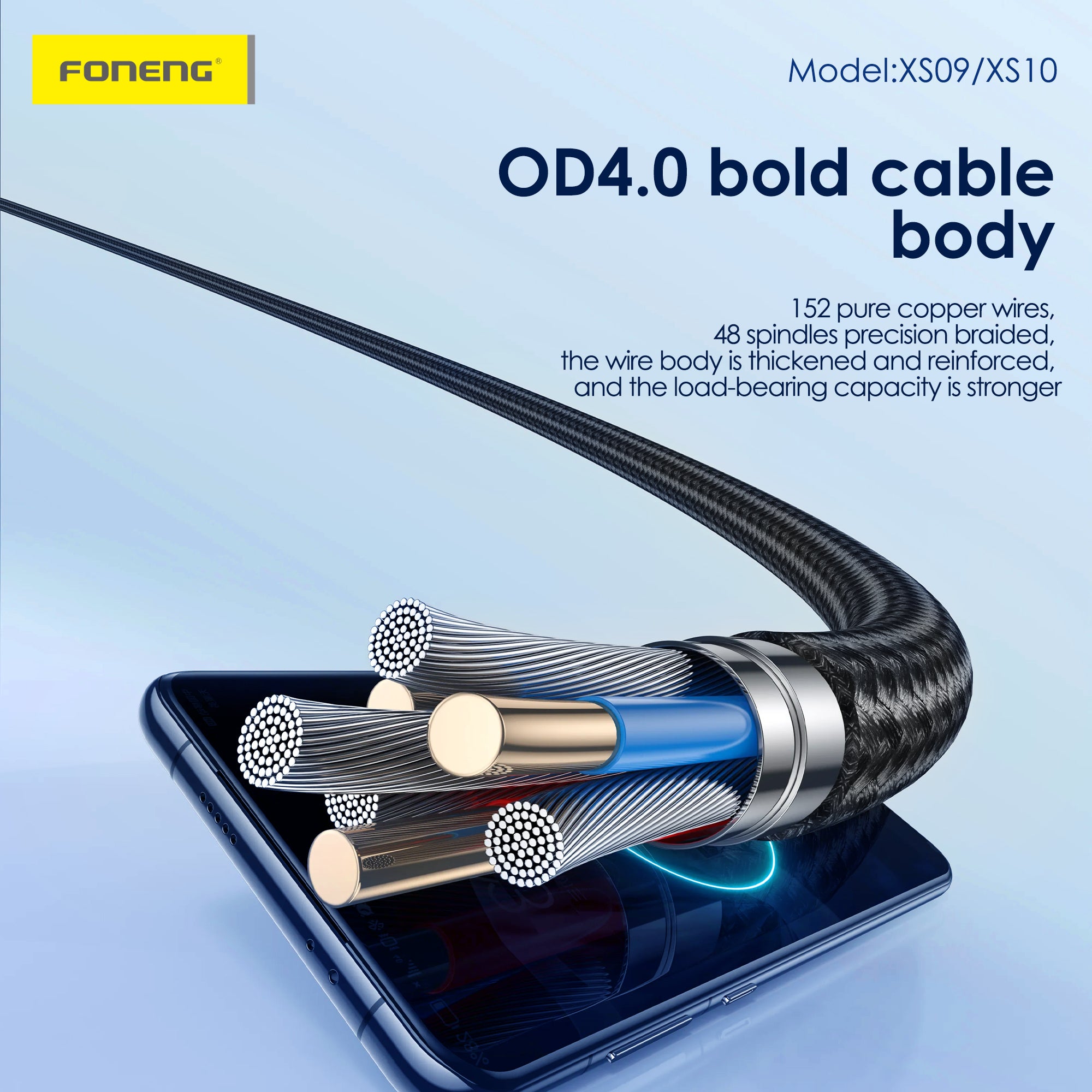 Cable Foneng XS10 60W Trenzado 3 en 1 Tipo-C y Lightning