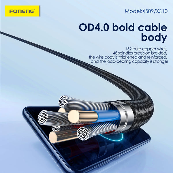 Cable Foneng XS10 60W Trenzado 3 en 1 Tipo-C y Lightning
