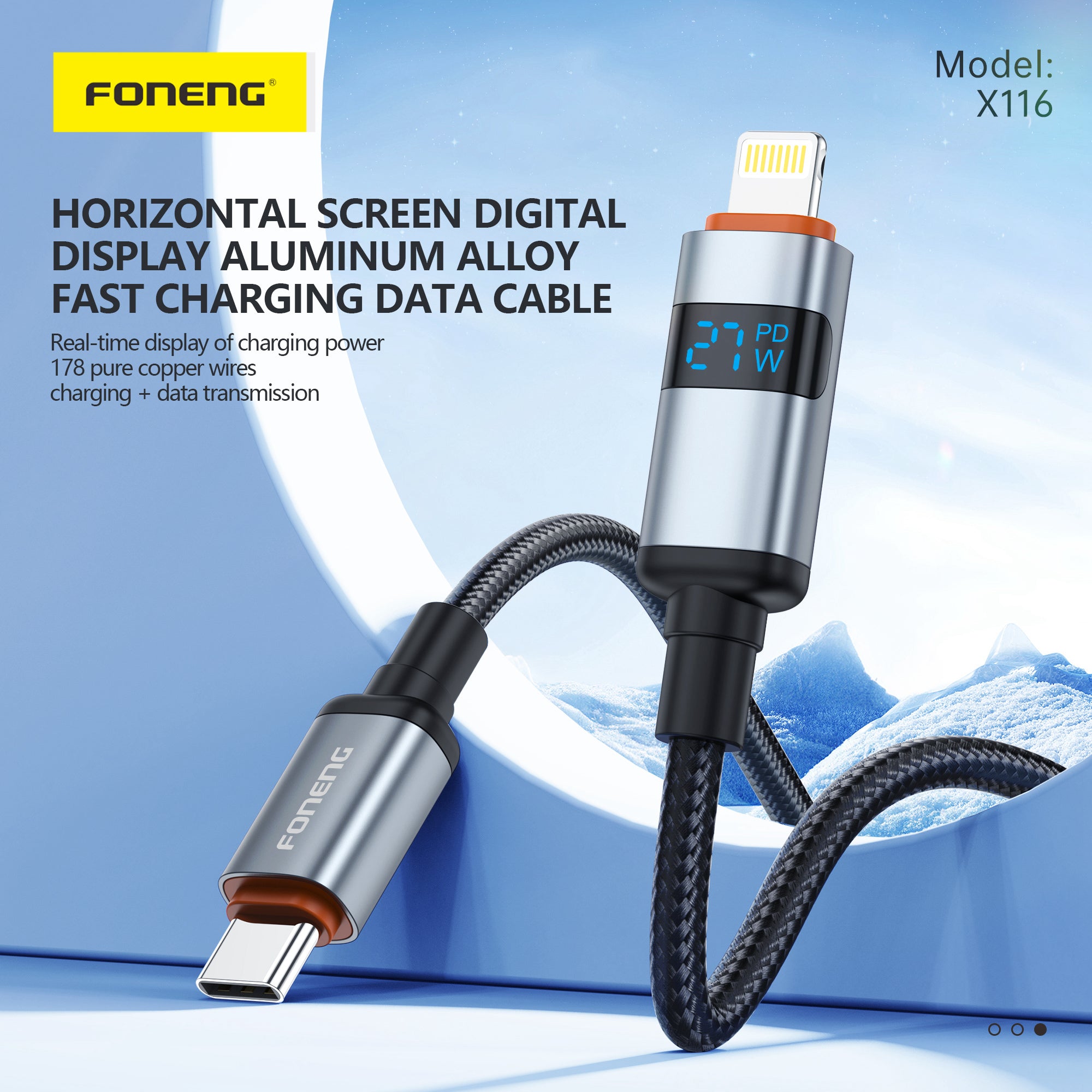 Cable Foneng X116 USB-C a Lightning con Pantalla Digital