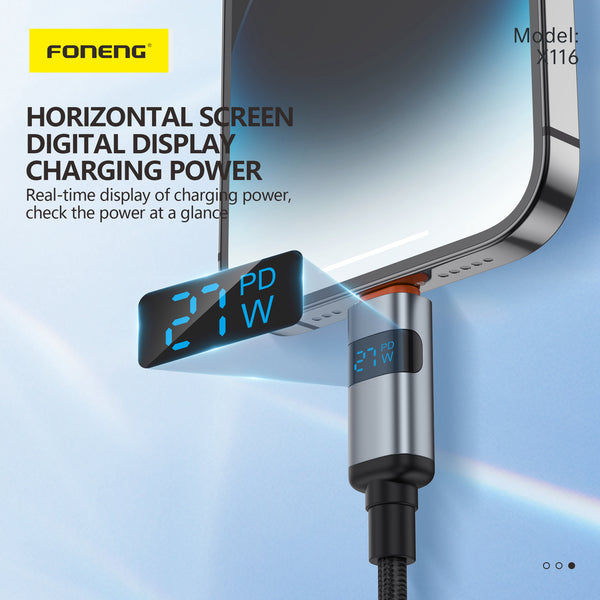 Cable Foneng X116 USB-C a Lightning con Pantalla Digital
