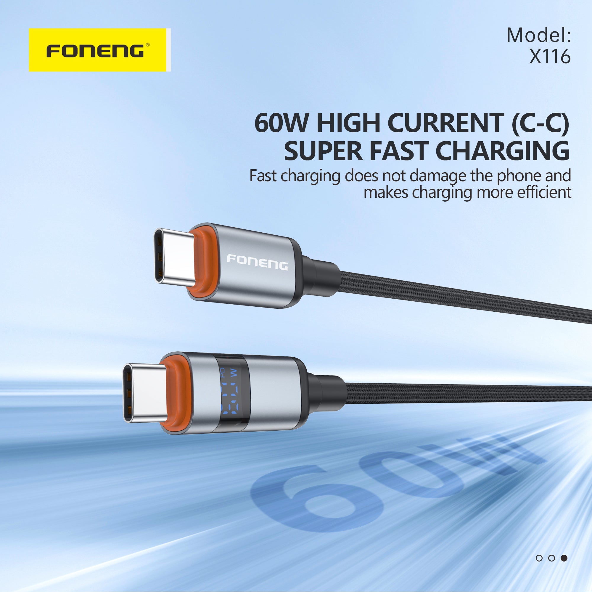 Cable Foneng X116 USB-C a USB-C 60W con Pantalla Digital