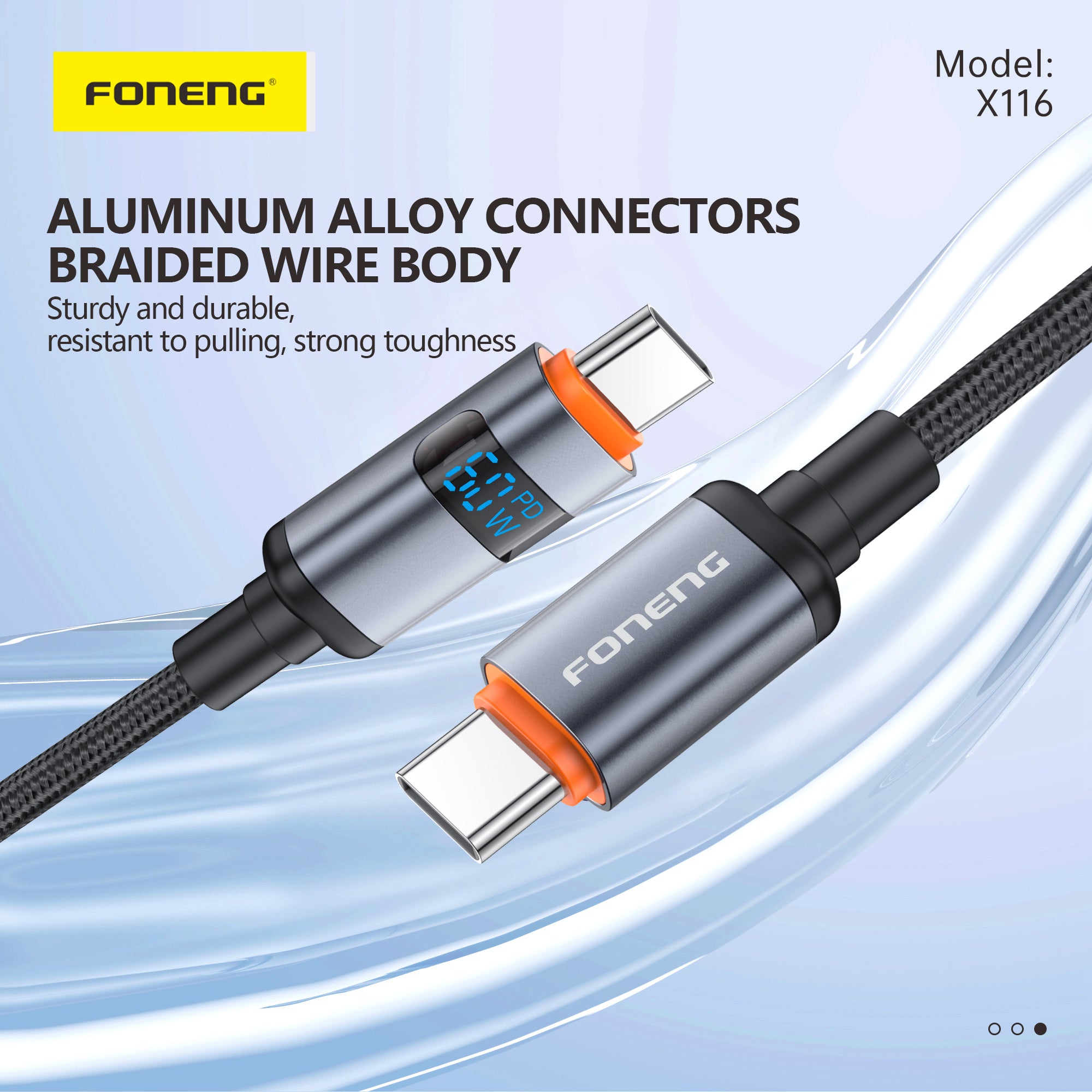 Cable Foneng X116 USB-C a USB-C 60W con Pantalla Digital