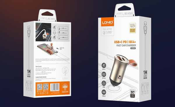 Cargador Carro 30W LDNIO C509Q USB-C PD + USB-A QC4.0