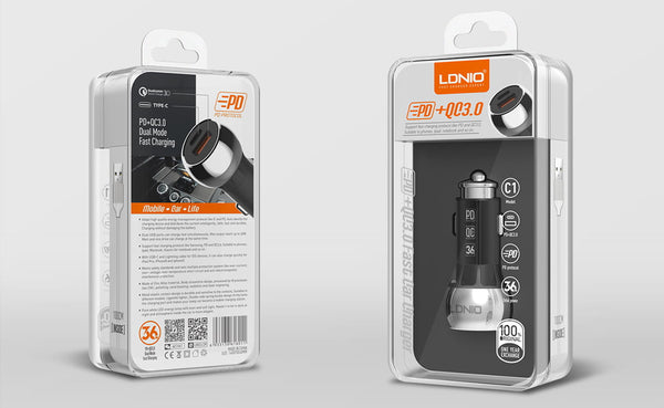 Cargador Carro Rápido 36W LDNIO C1/S4 PD + QC4.0 Doble Puerto