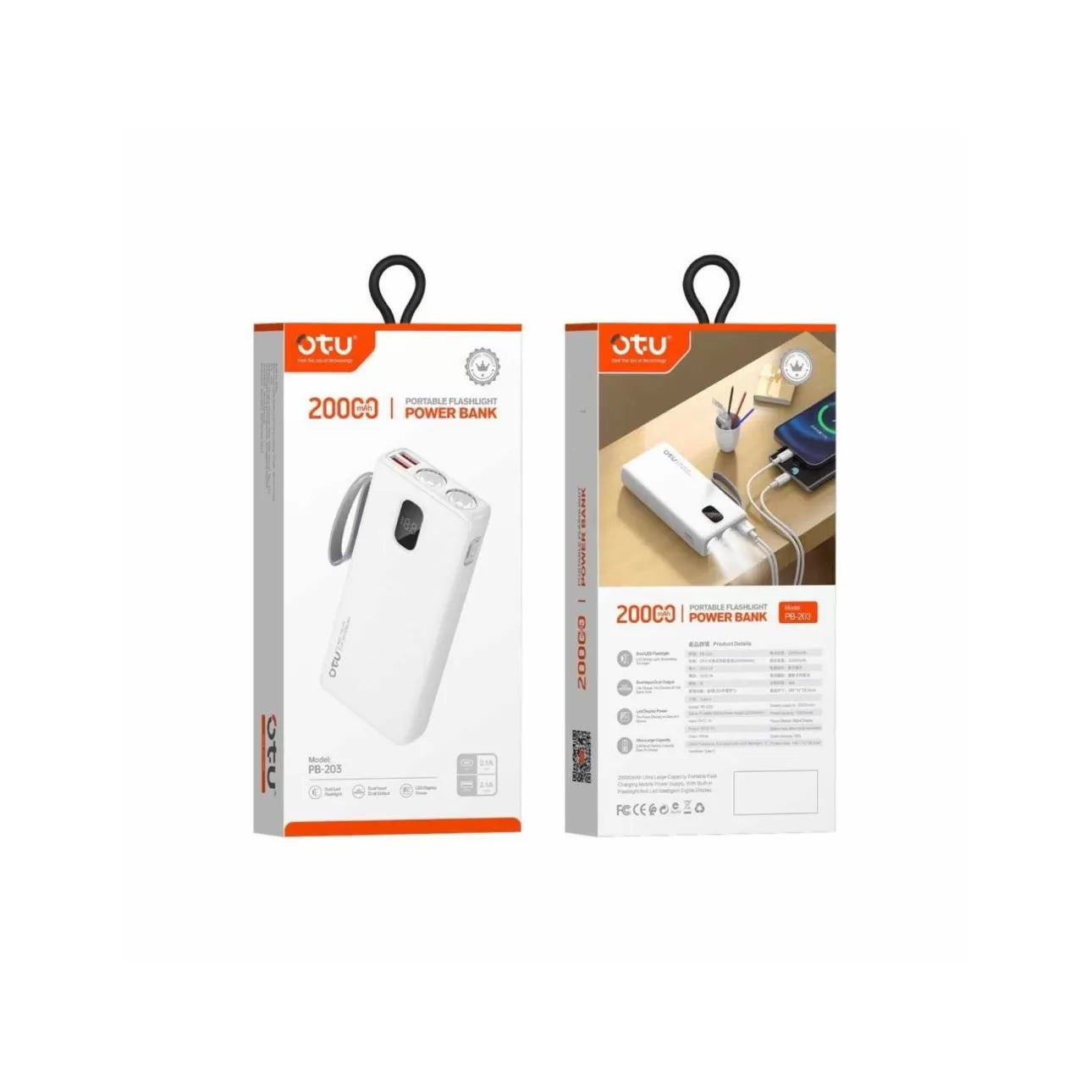 Power Bank OTU PB-203 20 000 mAh con Linterna LED Dual y Pantalla Digital