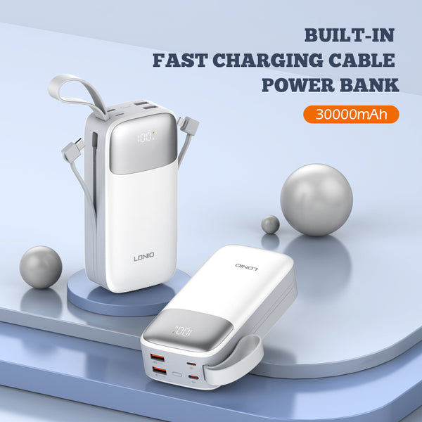 Power Bank LDNIO PQ30 30,000mAh con Cables Integrados