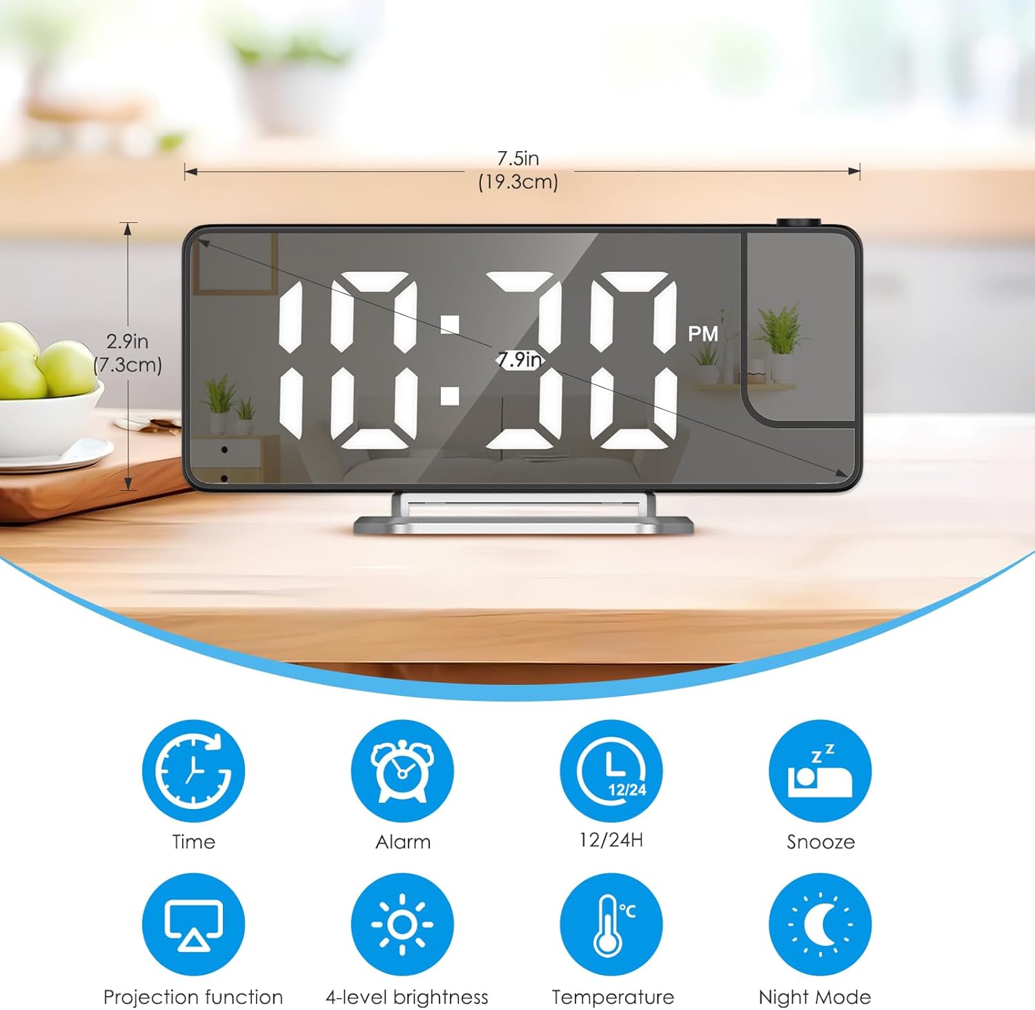 Reloj Despertador Digital con Proyector LED 180°