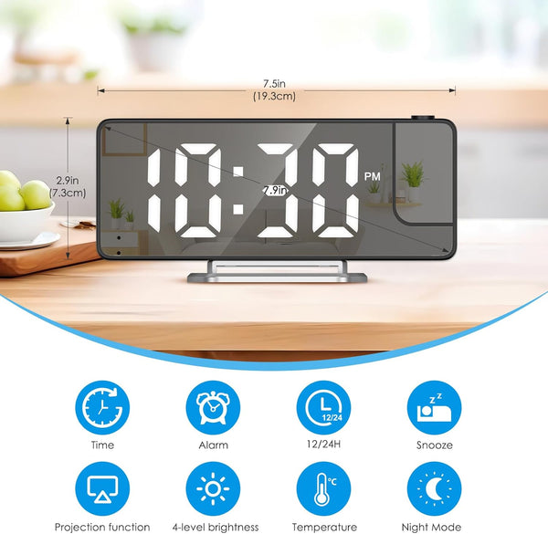 Reloj Despertador Digital con Proyector LED 180°