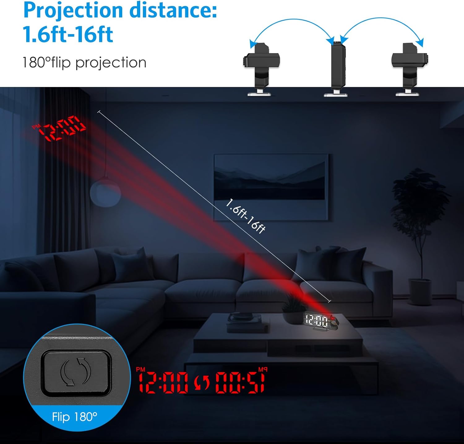 Reloj Despertador Digital con Proyector LED 180°
