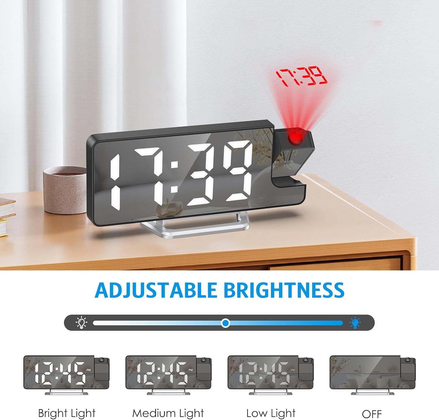 Reloj Despertador Digital con Proyector LED 180°